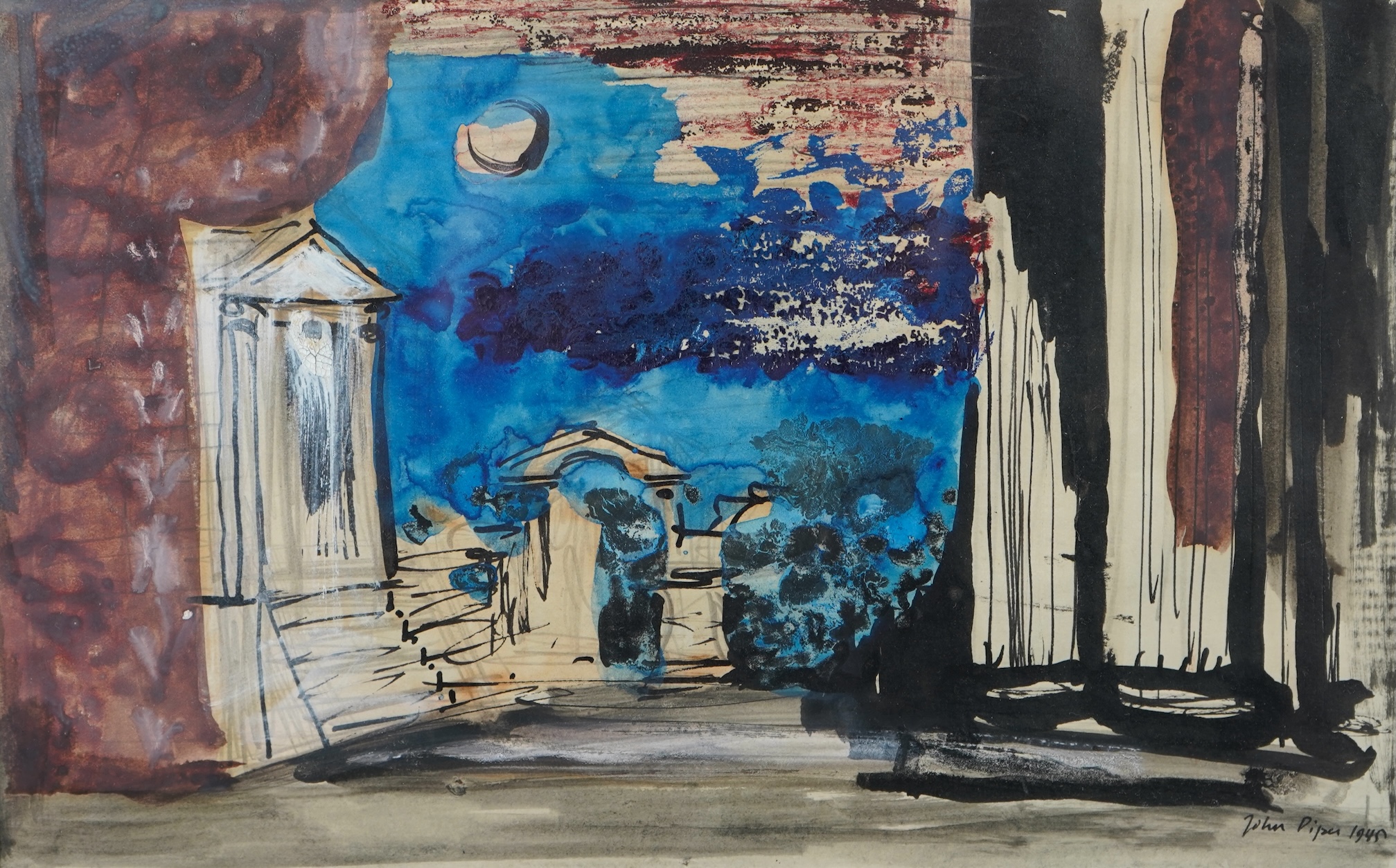 John Piper OM, CH, 1903-1992, 'Preliminary sketch design for Oedipus Rex, Old Vic New Theatre, Oct. 1945, Producer: Michel St Denis'